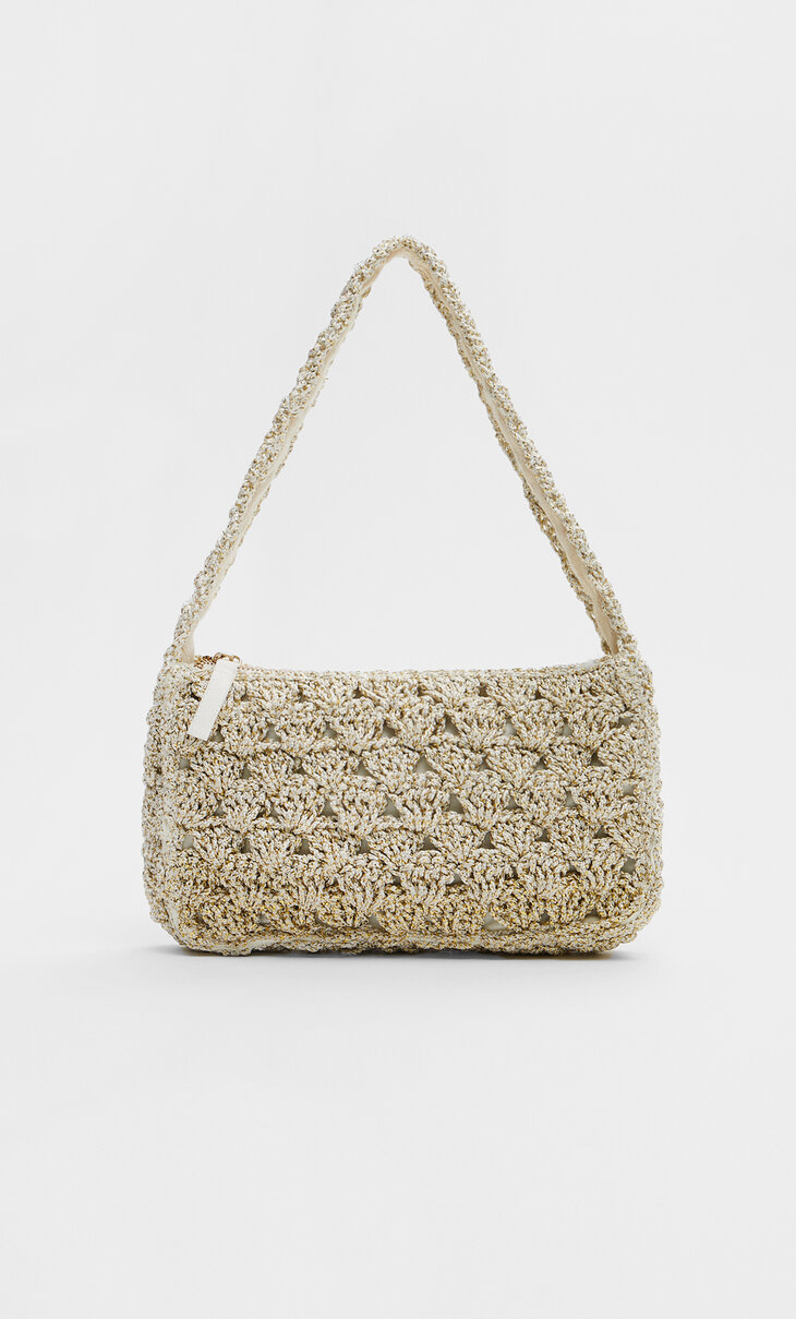 Чанта за рамо от плетена дантела с брокат