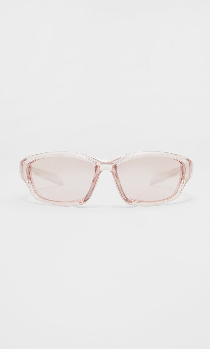 Brille mit rosa Gläsern und Kunststoffgestell in Kristalloptik