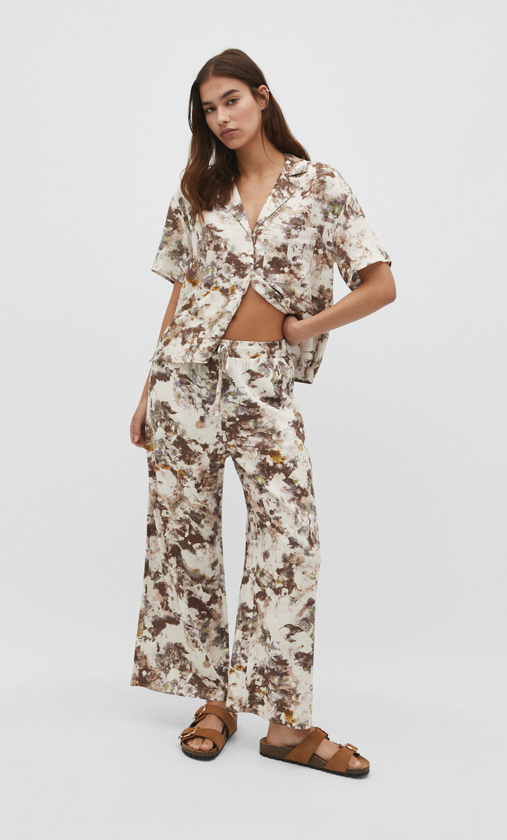 Printed linen blend culottes