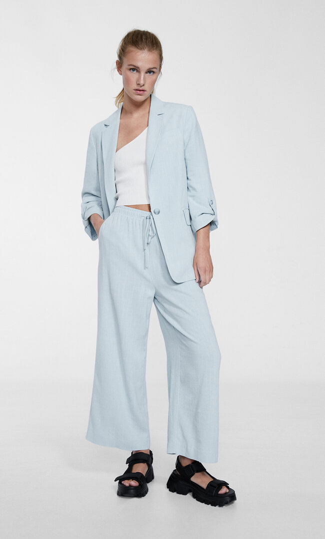 

Stradivarius Culotte mit Leinenanteil Himmelblau S