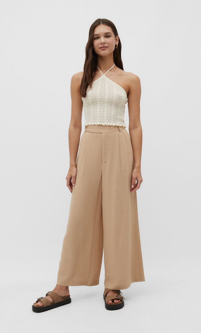 

Stradivarius Culotte-Hose mit Leinenanteil Beige 32