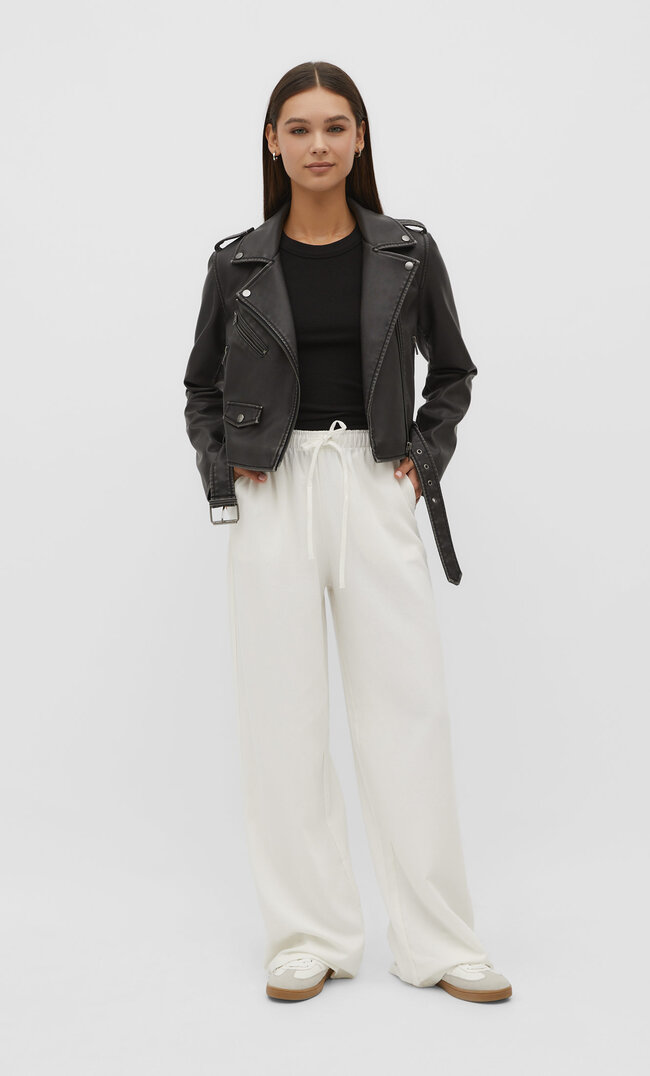 

Stradivarius Lange, fließende Hose Stil mit Leinenanteil Ecru XS
