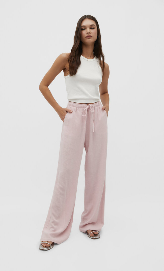 

Stradivarius Lange, fließende Hose Stil mit Leinenanteil Pastellrosa S