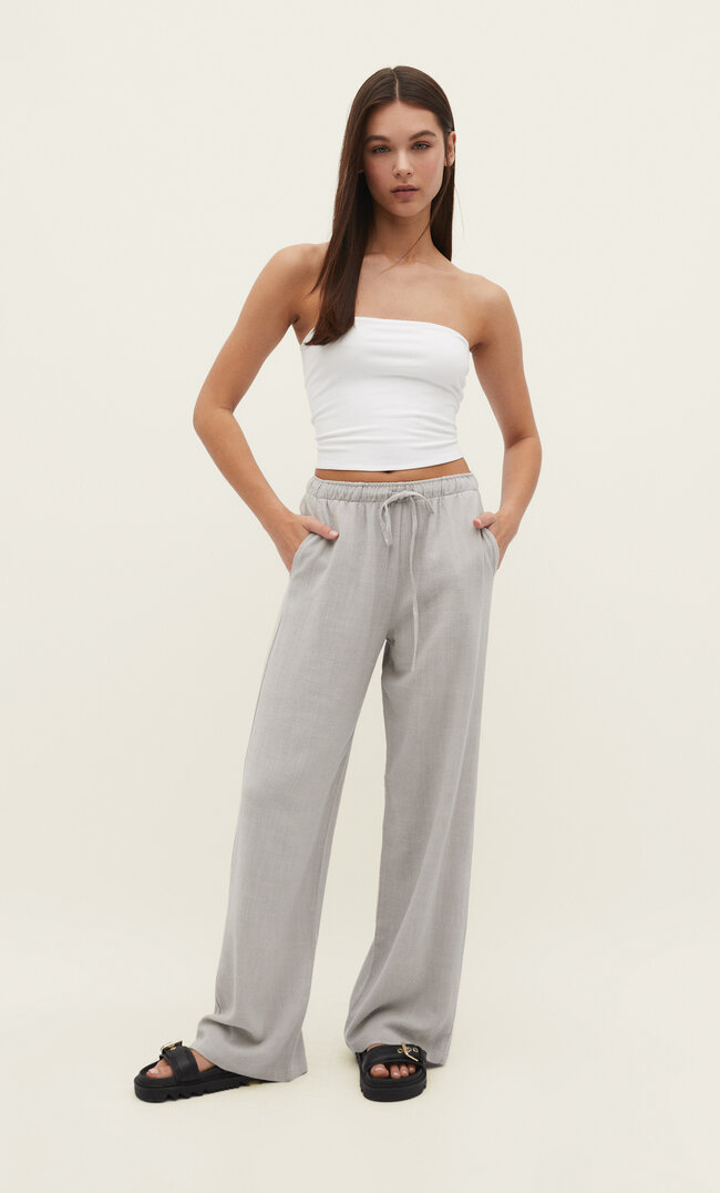 

Stradivarius Lange, fließende Hose Stil mit Leinenanteil Grau Melange M