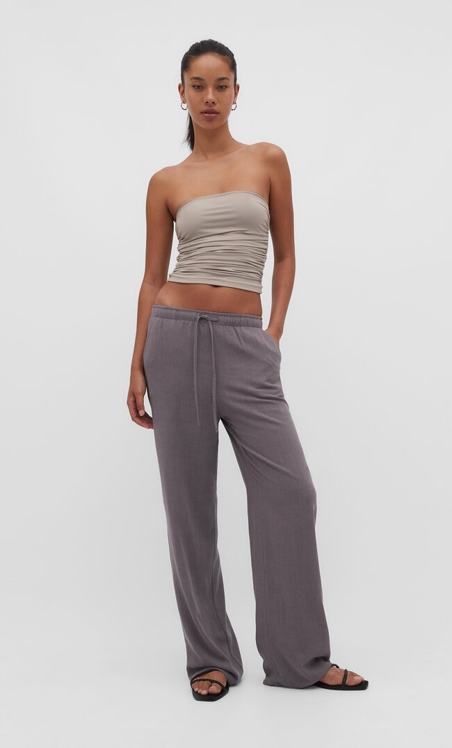 

Stradivarius Lange, fließende Hose Stil mit Leinenanteil Graumeliert S