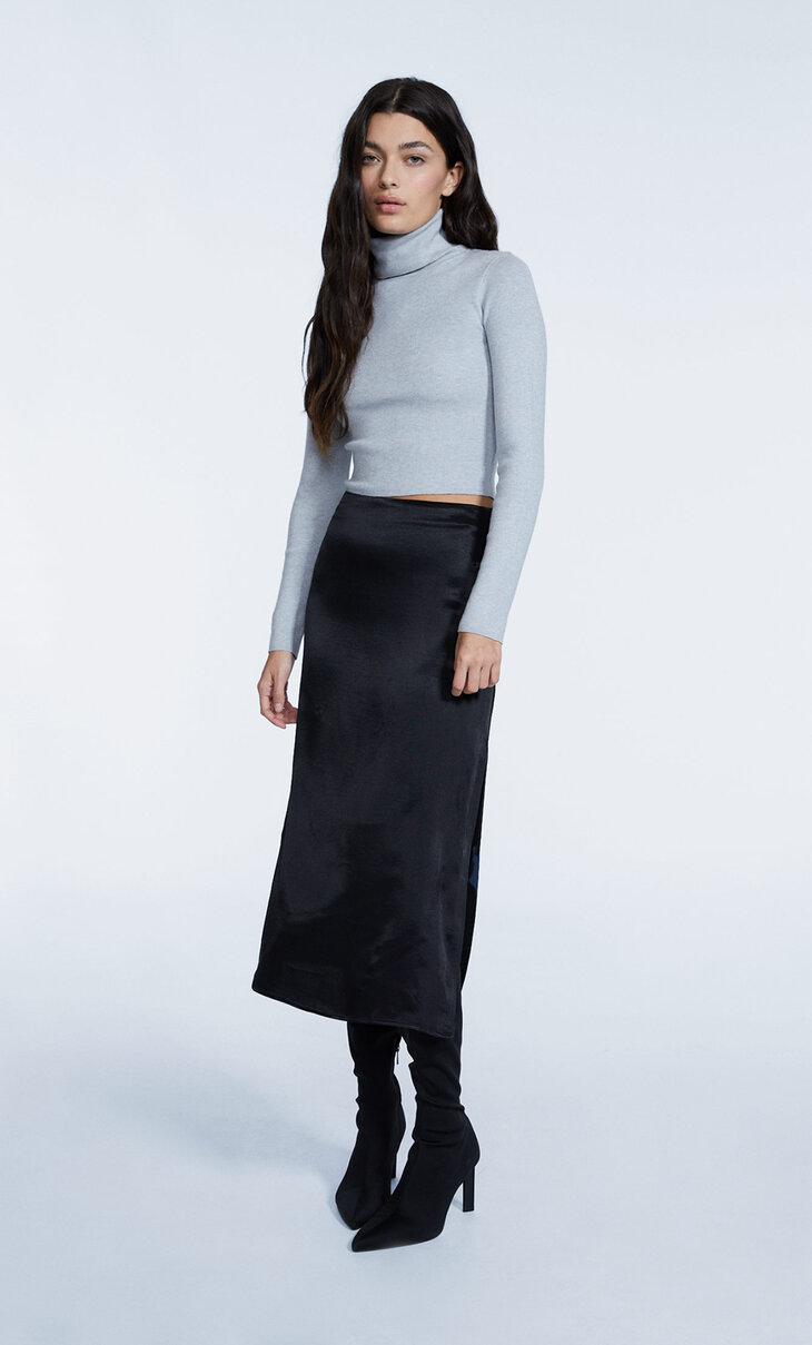 Satin midi skirt
