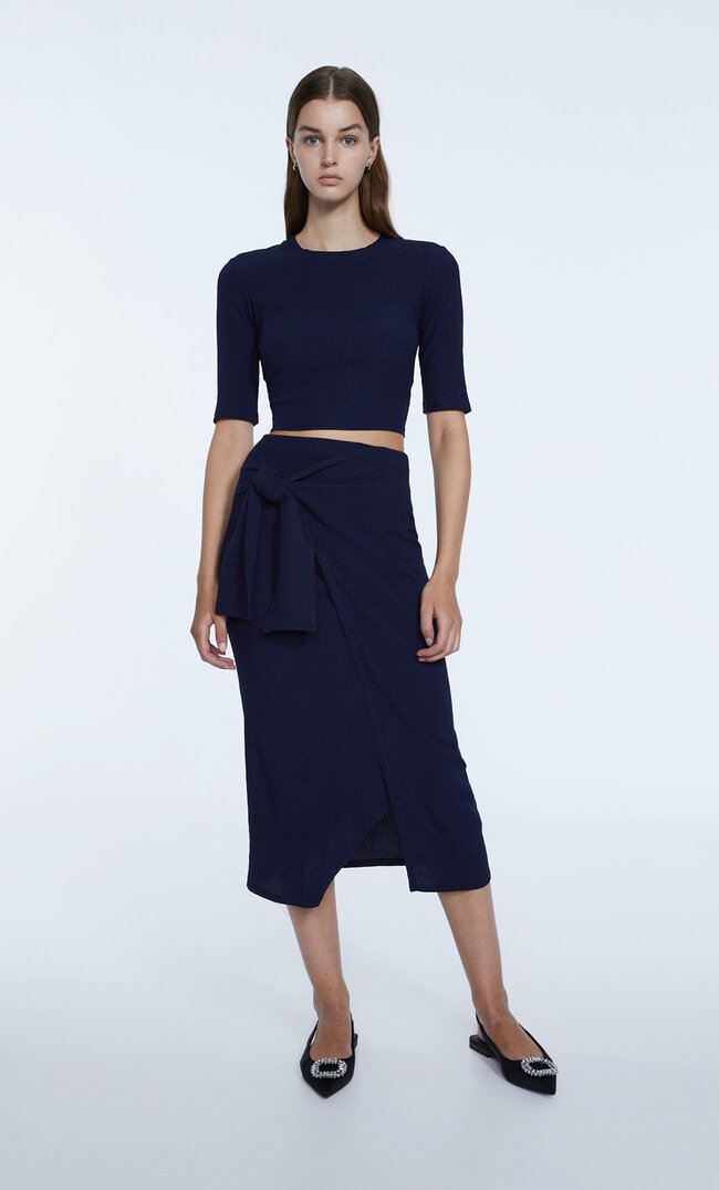 

Stradivarius Spódnica midi typu pareo Morski M