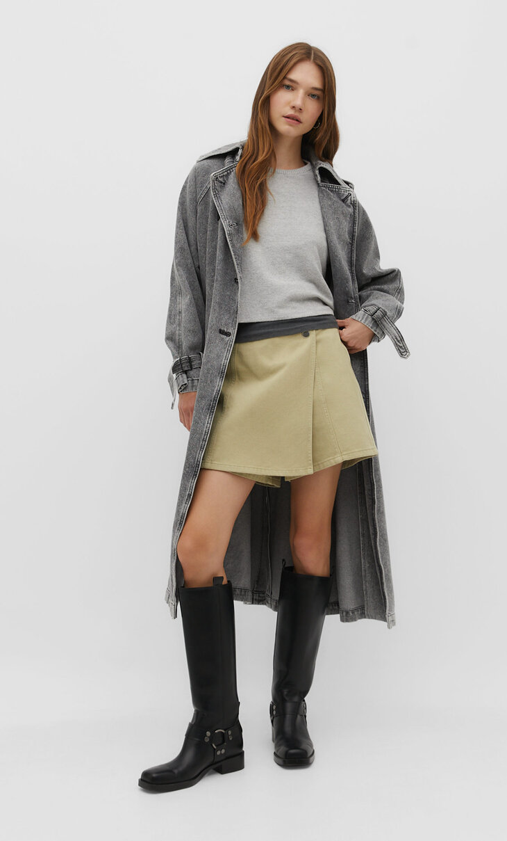 Criss-cross denim skort