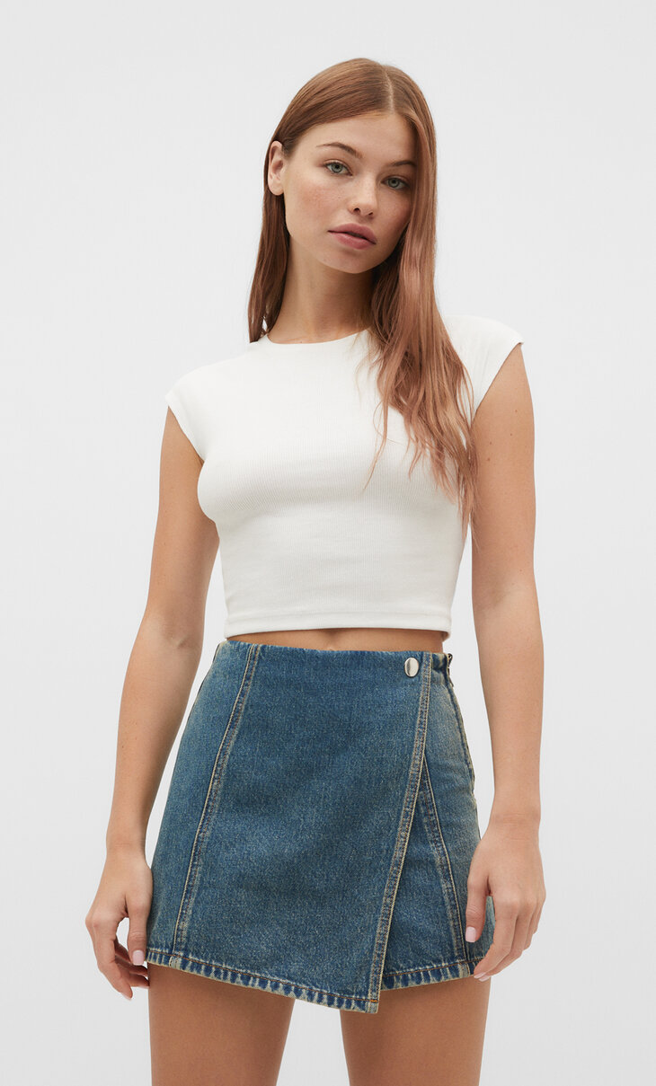 Gekruiste denim skort