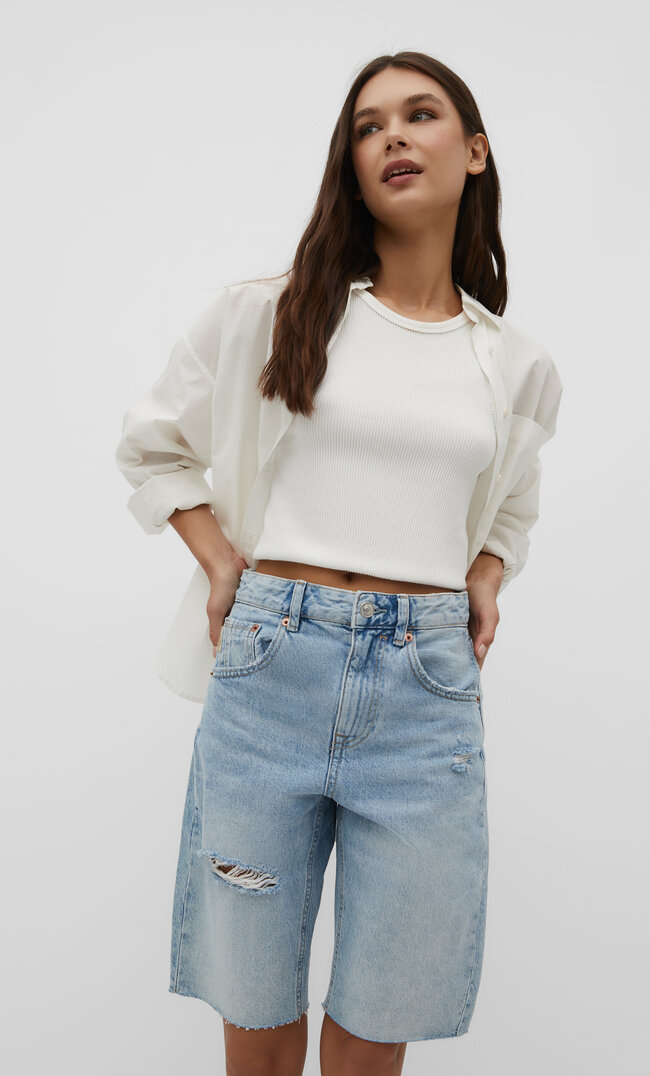 

Stradivarius Bermudy jeansowe Denimowy średni Light Blue 40
