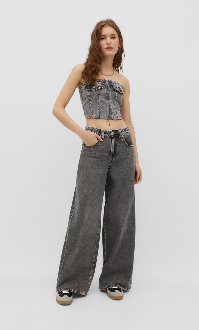 

Stradivarius Super-Wide-Leg-Jeans schwarzer Denim 32
