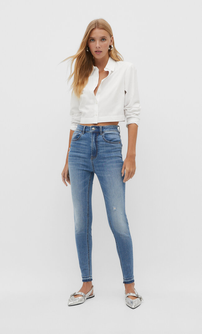 

Stradivarius 1450 Skinny-Jeans mit sehr hohem Bund Jeansblau 34