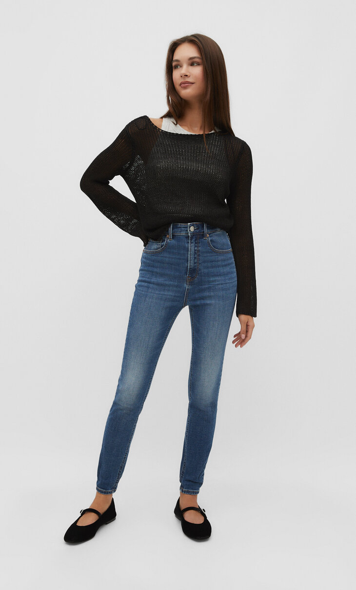 1450 Skinny jeans met super hoge taille
