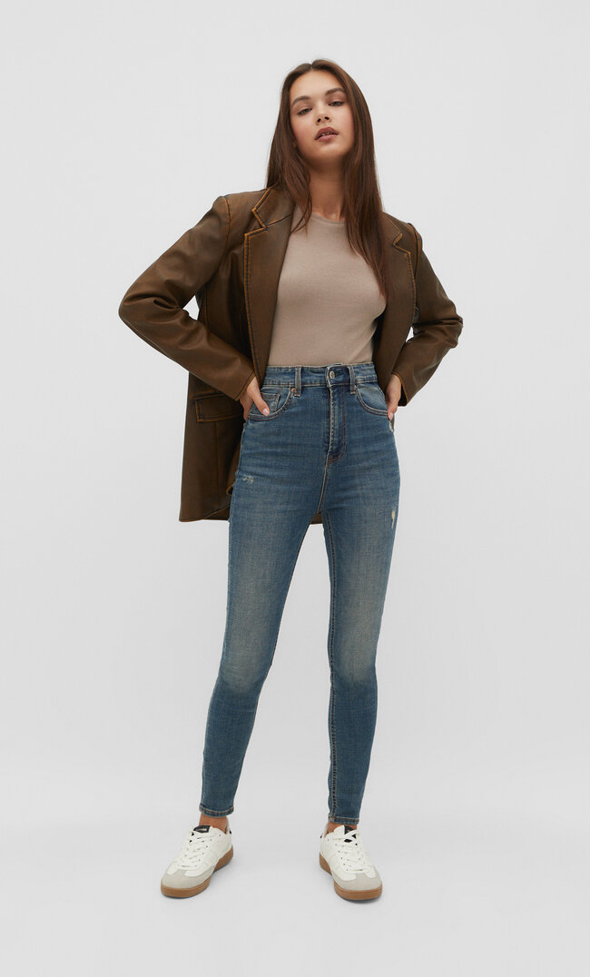 

Stradivarius 1450 Skinny-Jeans mit sehr hohem Bund Denim 32