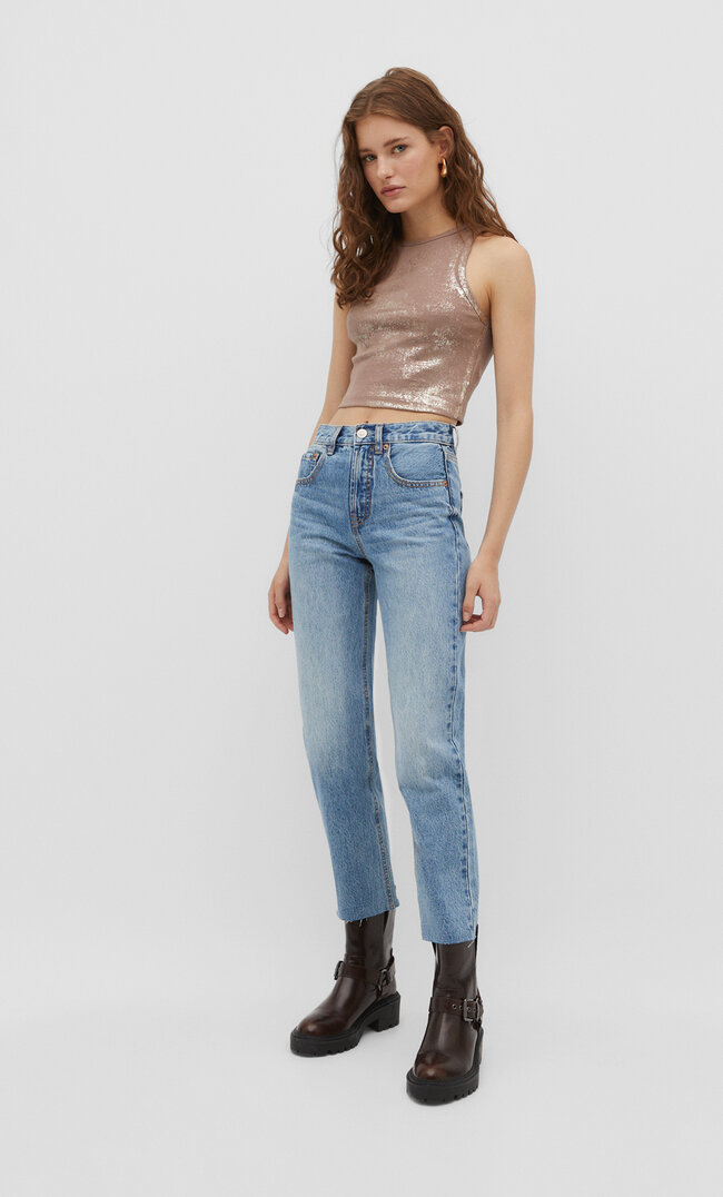 

Stradivarius Cropped-Jeans im Straight-Fit Jeansblau 32