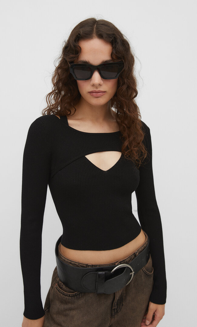 

Stradivarius Strickpullover mit Cut-outs Schwarz XL