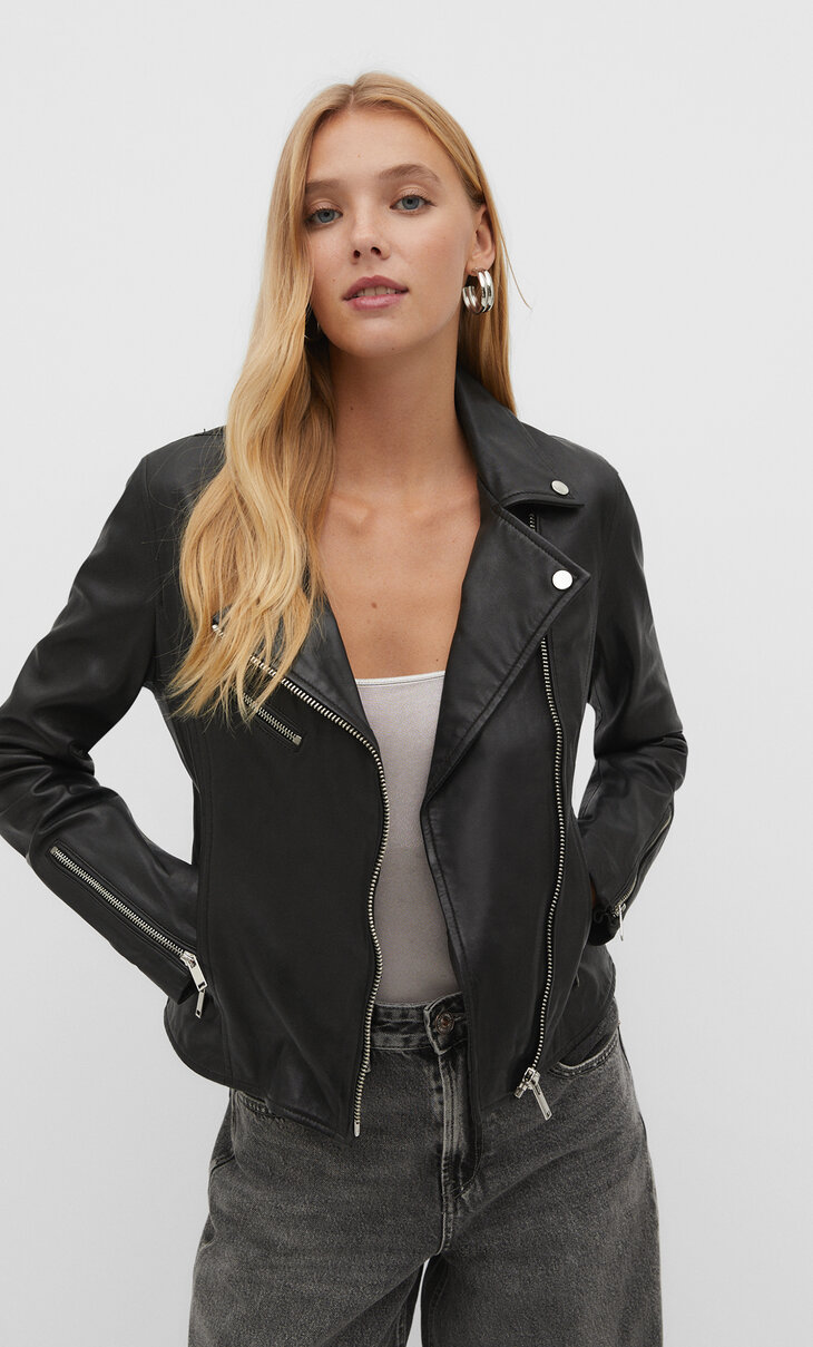 Leather biker jacket - Women's fashion | Stradivarius United States