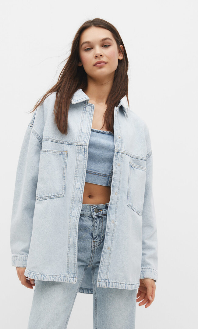 Stradivarius Jeans-Overshirt Jeansblau L