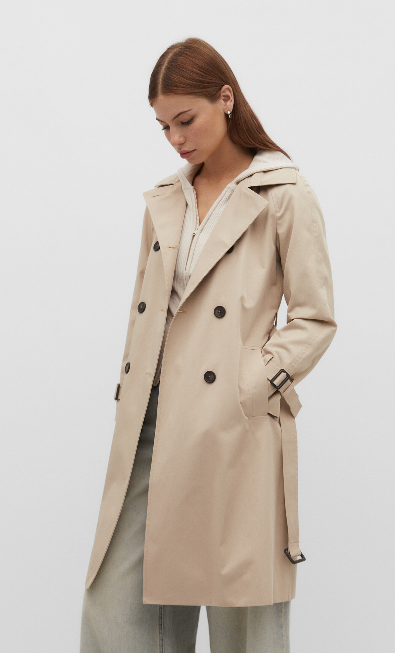 Stradivarius premium oversized in trench レディース coat ecru www