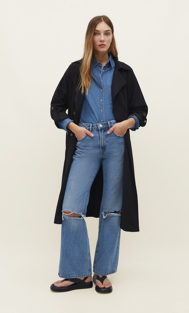 

Stradivarius Langer fließender Trenchcoat Schwarz XS
