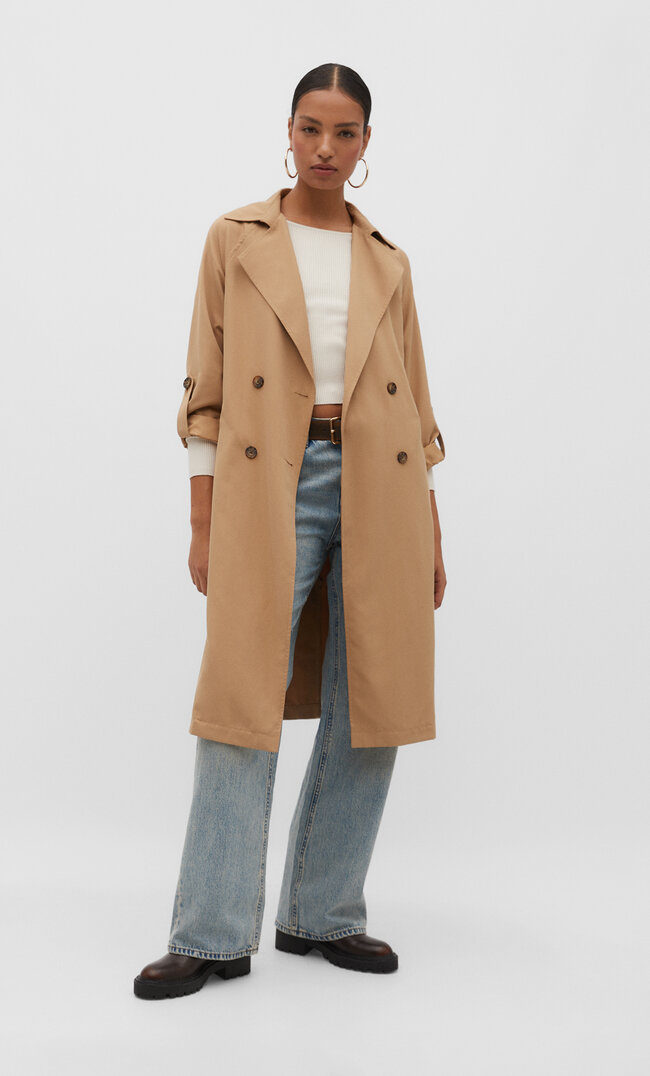

Stradivarius Langer fließender Trenchcoat Beige M