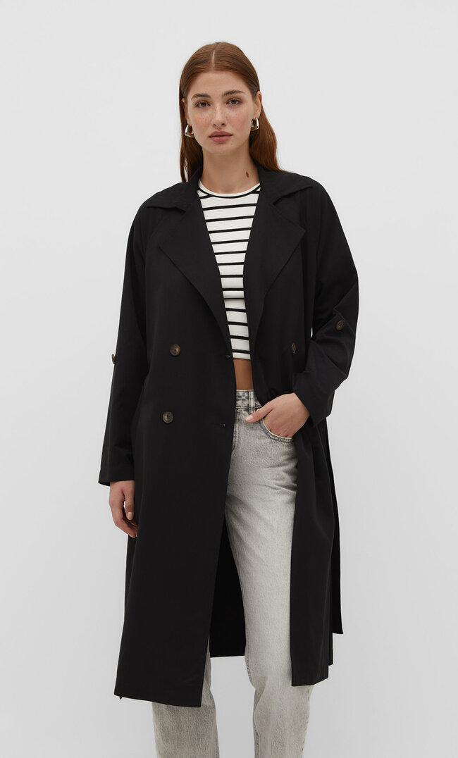 

Stradivarius Langer, fließender Trenchcoat Schwarz S