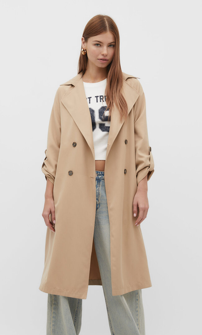 

Stradivarius Langer, fließender Trenchcoat Steingrau M