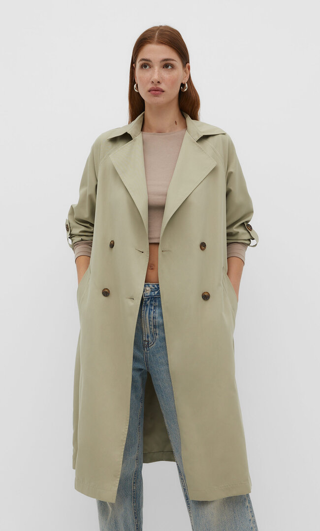 

Stradivarius Langer, fließender Trenchcoat Khaki M