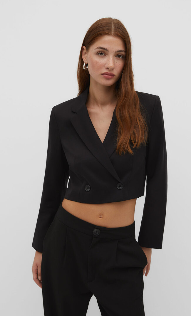 

Stradivarius Fließender Cropped-Blazer Schwarz XL