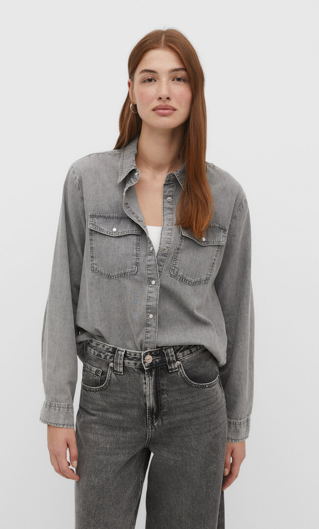 

Stradivarius Jeansowa koszula regular fit Czarny denim XL
