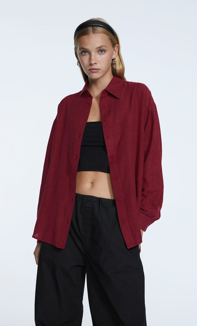 

Stradivarius Daily-Hemd mit Leinenanteil S