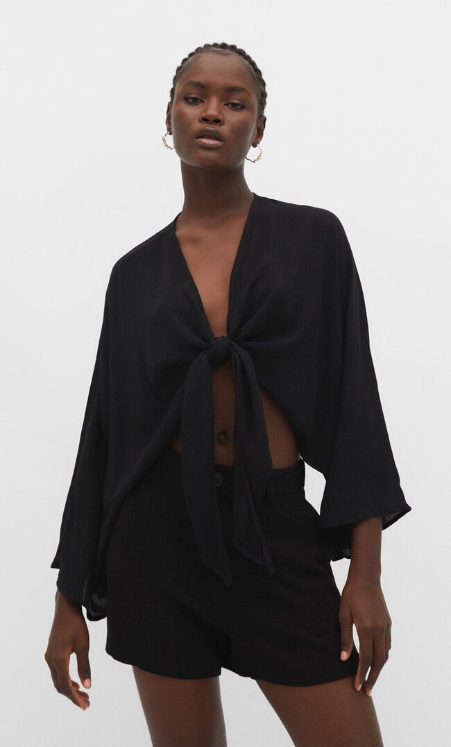 

Stradivarius Offene, fließende Bluse Schwarz XL