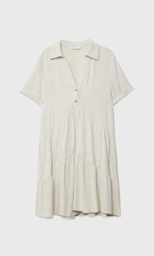 Short linen blend shirt dress - Women's fashion | Stradivarius United Kingdom