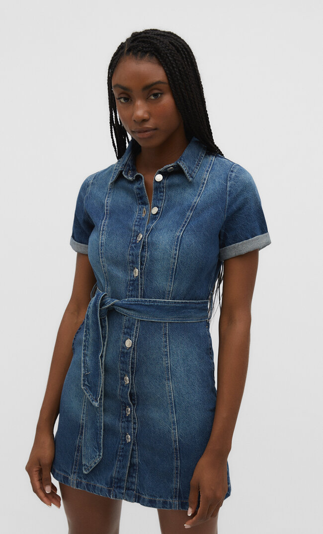 

Stradivarius Denim-Hemdkleid Overdyed Denim L