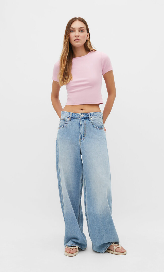 

Stradivarius Cropped T-Shirt aus Baumwolle Pastellrosa XL