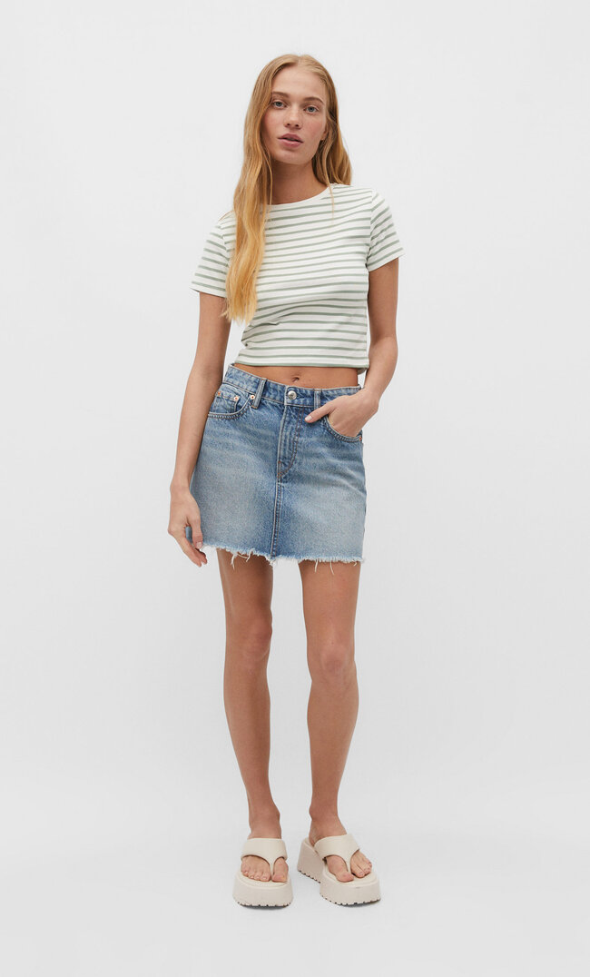 

Stradivarius Gestreiftes Cropped-Shirt Grün XL