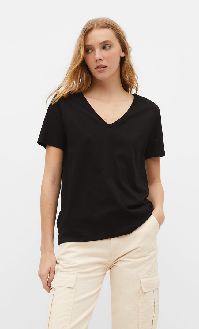 

Stradivarius Basic-Shirt mit V-Ausschnitt Schwarz L