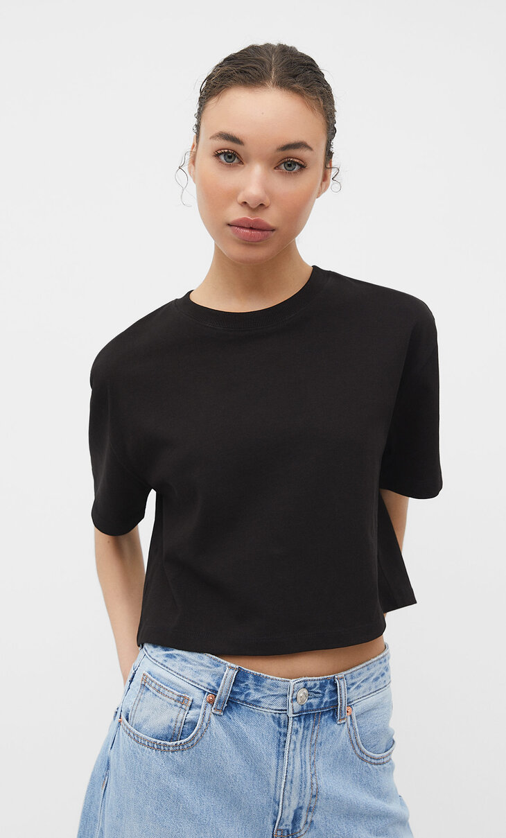 Cropped heavy cotton T-shirt