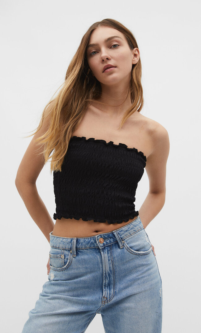 

Stradivarius Bandeau-Top mit Gummizügen Schwarz XL