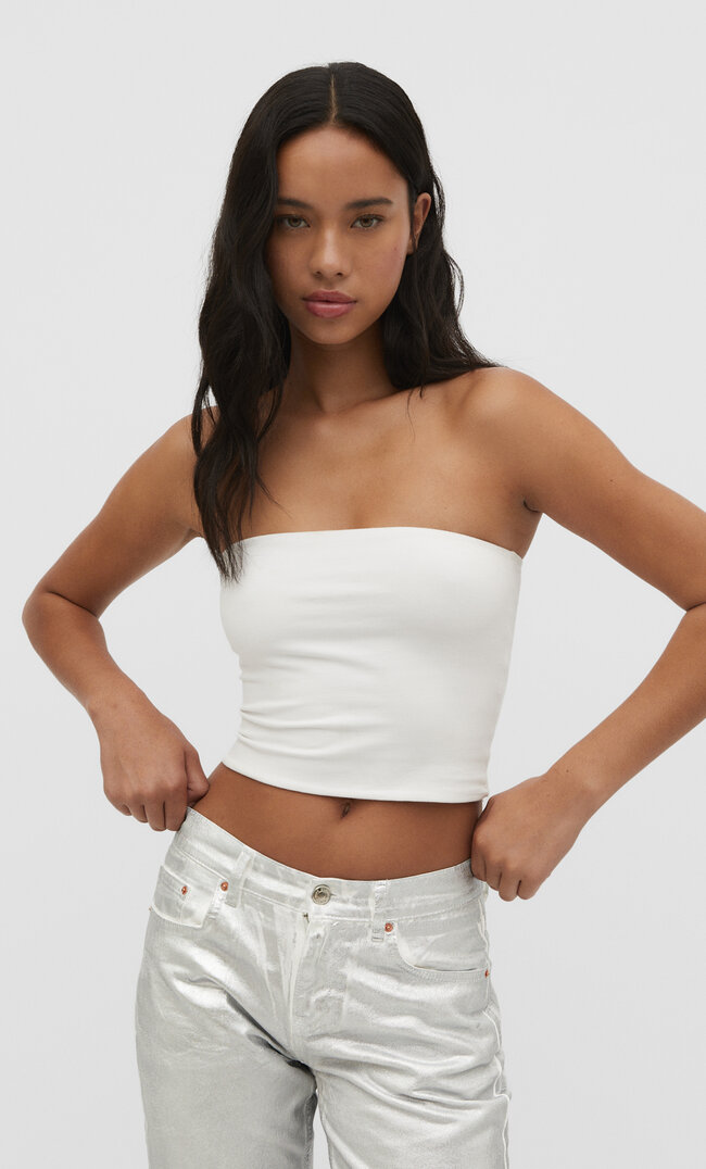 

Stradivarius Bandeau-Top Weiß XL