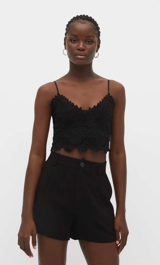 

Stradivarius Rustikales Guipure-Top Schwarz XL