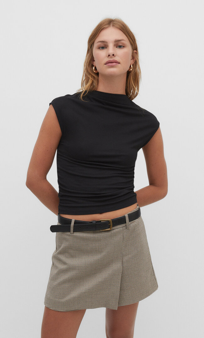 

Stradivarius Shirt aus Viskose Gathering Schwarz XL