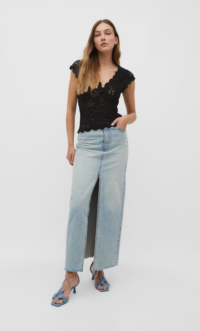 

Stradivarius Koronkowy top Czarny XL