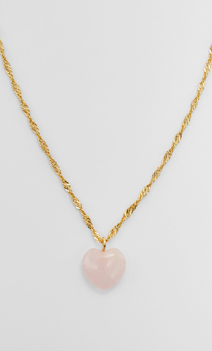 Heart stone necklace. Gold plated.