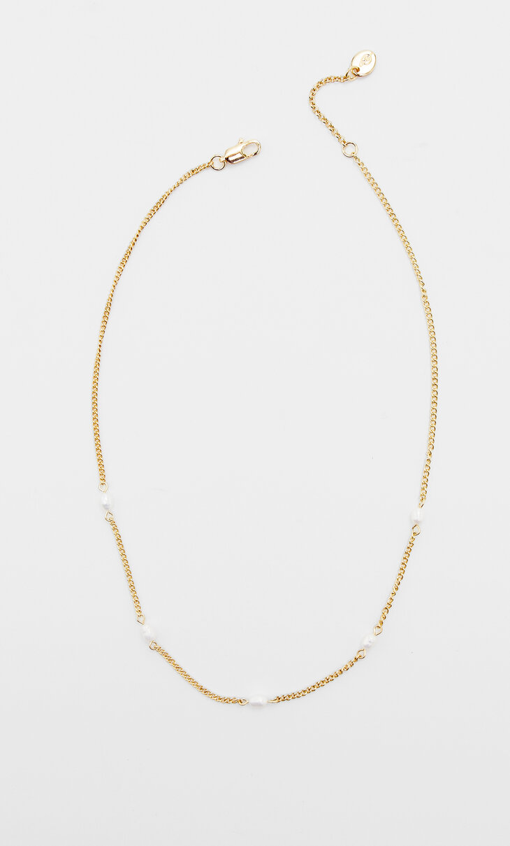 Chain with pearl beads. Gold/Silver plated.