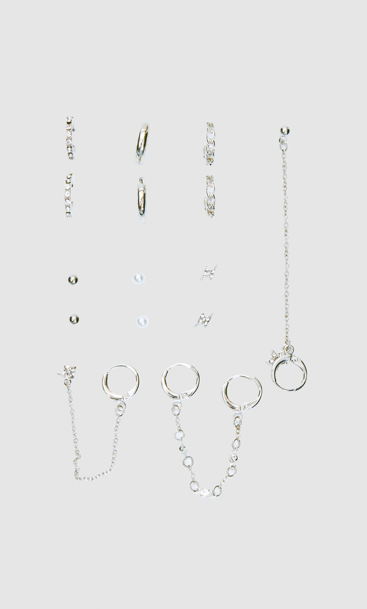 Komplet od 9 minđuša u obliku lančića i okruglih minđuša s kristalima