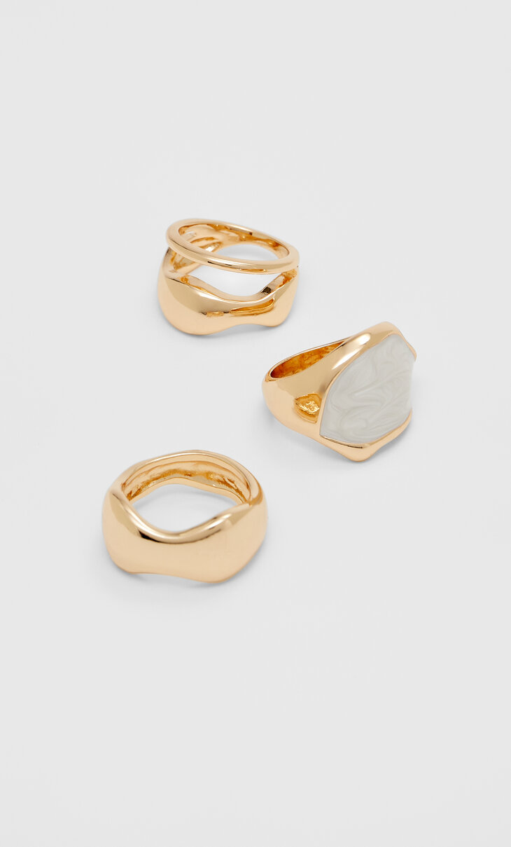 Комплект от 3 пръстена с камък в бял цвят