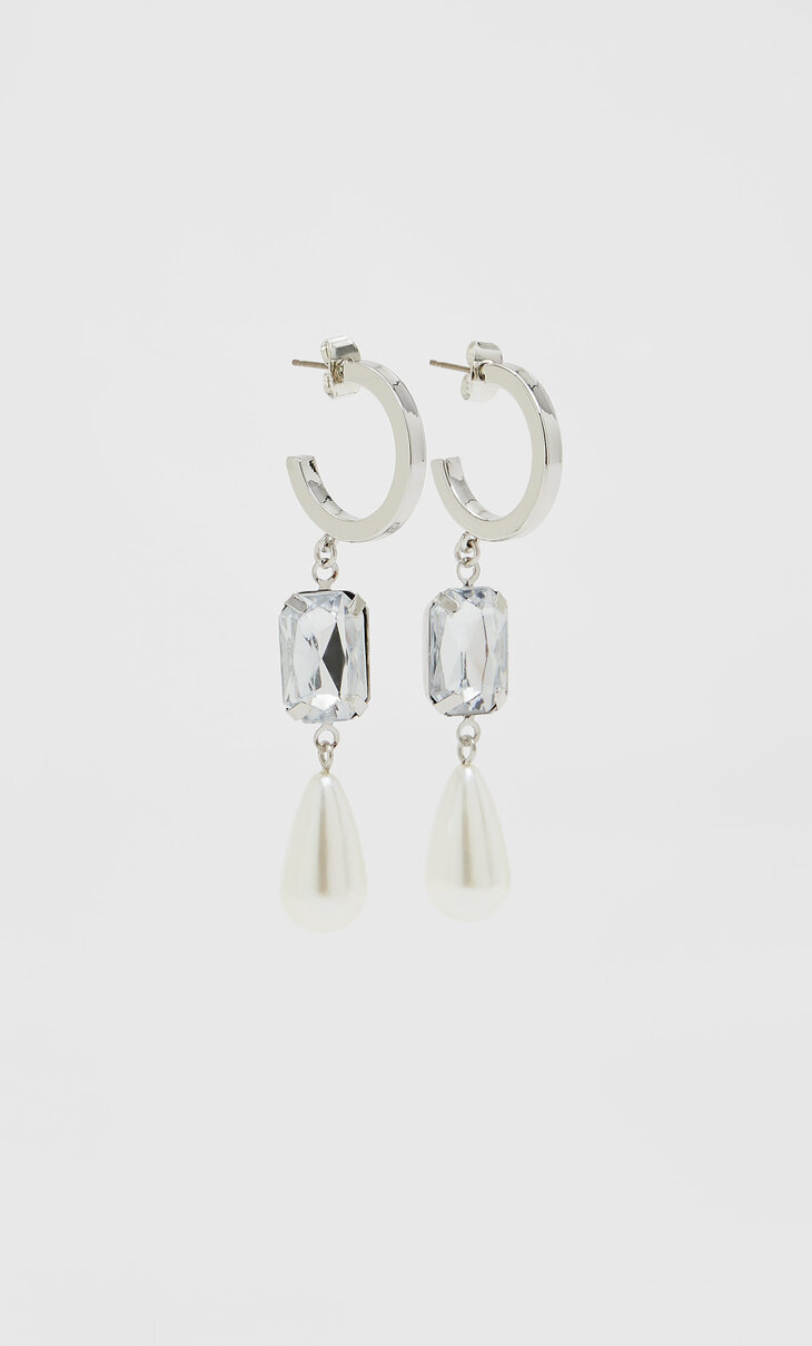 Rhinestone and faux pearl earrings