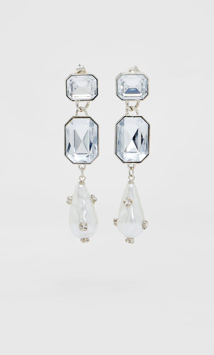 Rhinestone faux pearl earrings