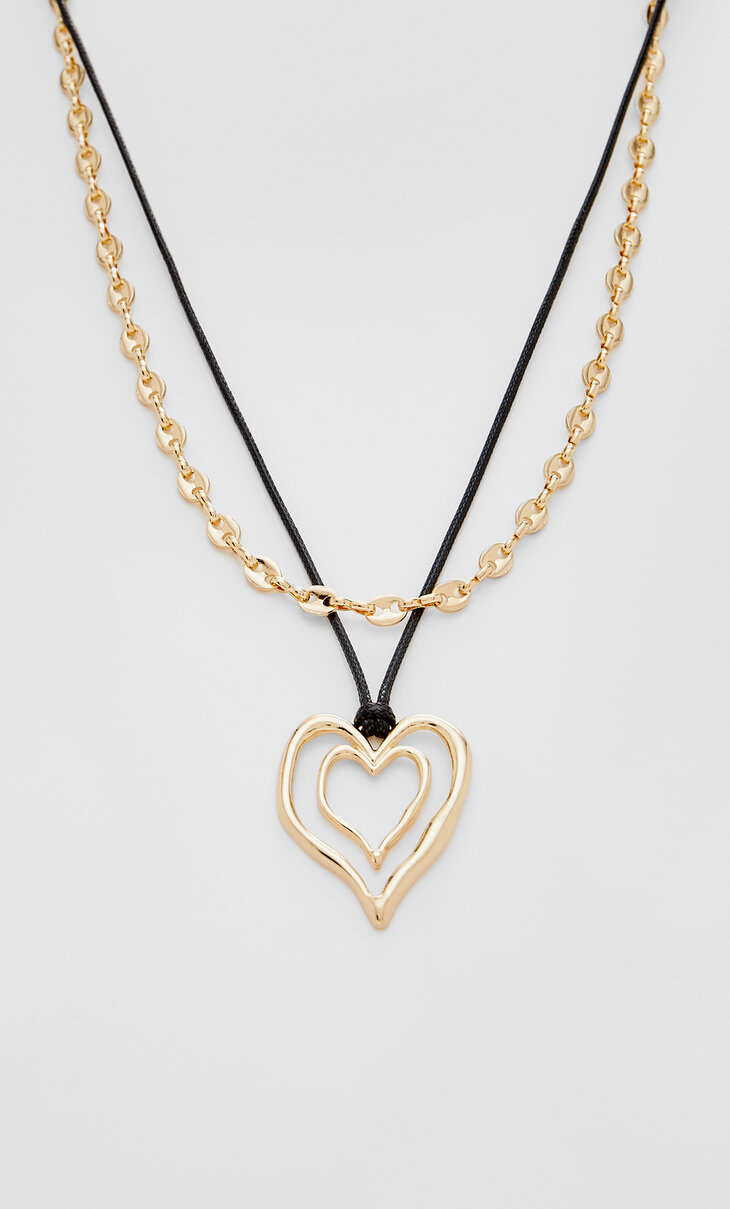 Set of 2 chain and heart lace necklaces